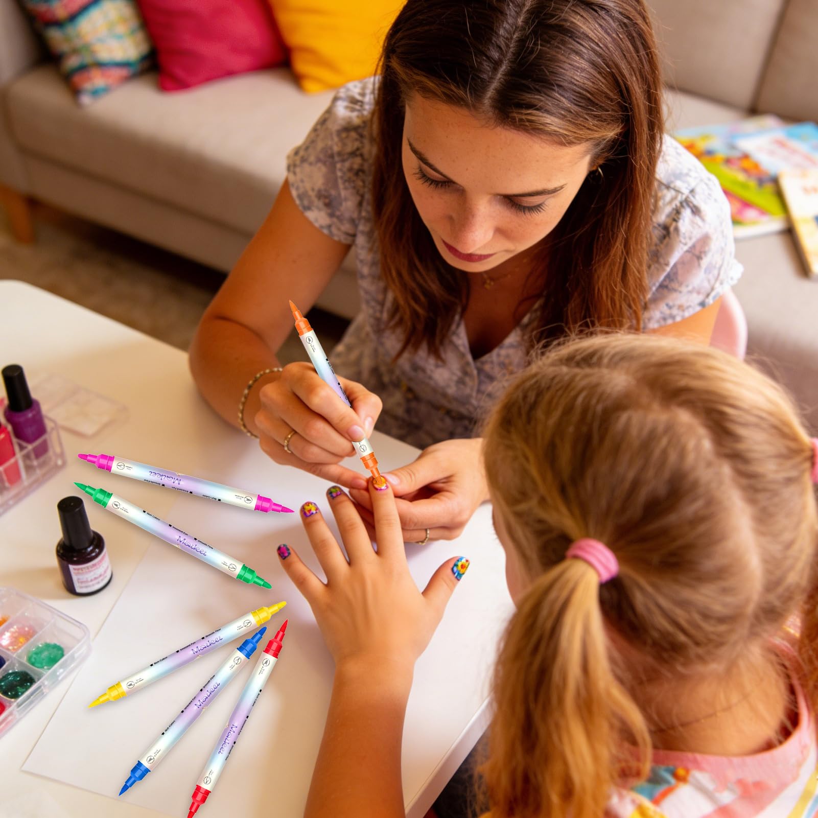 Penna Smalto per Unghie,Set 12 Colori ad Acqua - Pennarelli Smalto A Doppia Punta Per Bambini - Per Donne E Ragazze Gel Manicure Puntinatura Disegno E Pittura