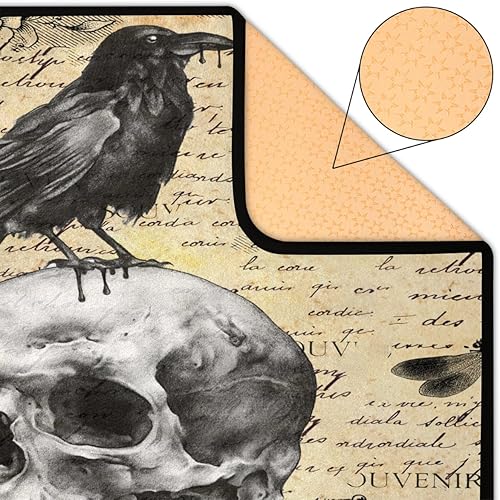 Miniatura 3 de Alfombra de calavera de Halloween para sala de estar, dormitorio, 4 x 6 pies, alfombra vintage de cuervos negros para comedor, sala de juegos,