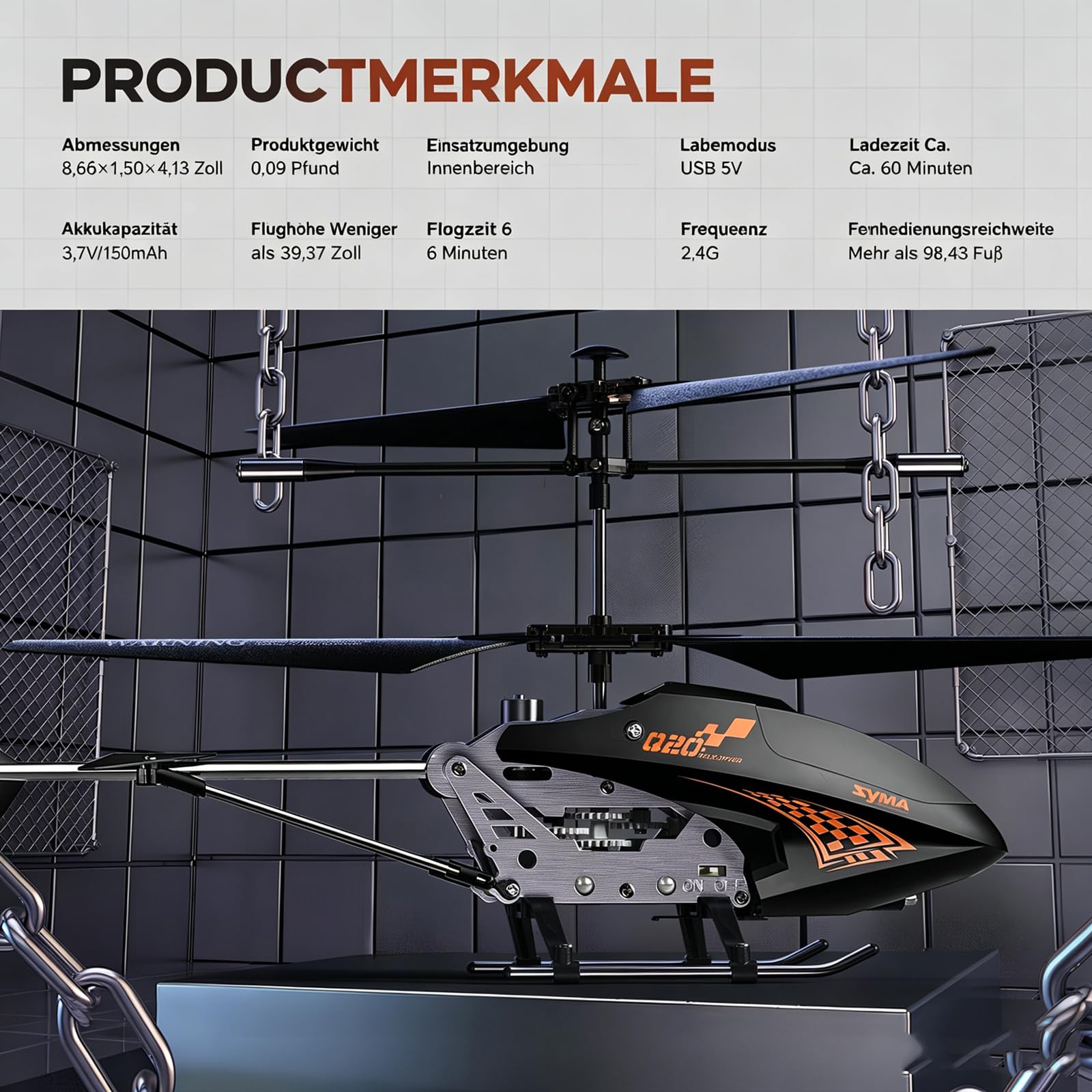 Syma Q20 RC Hubschrauber für Kinder 8-12 und Anfänger, ferngesteuerter Hubschrauber mit Höhenhaltung, 2 Geschwindigkeitsmodi und Gyroskop, Legierung Körper Indoor Flying Helicopter Spielzeug