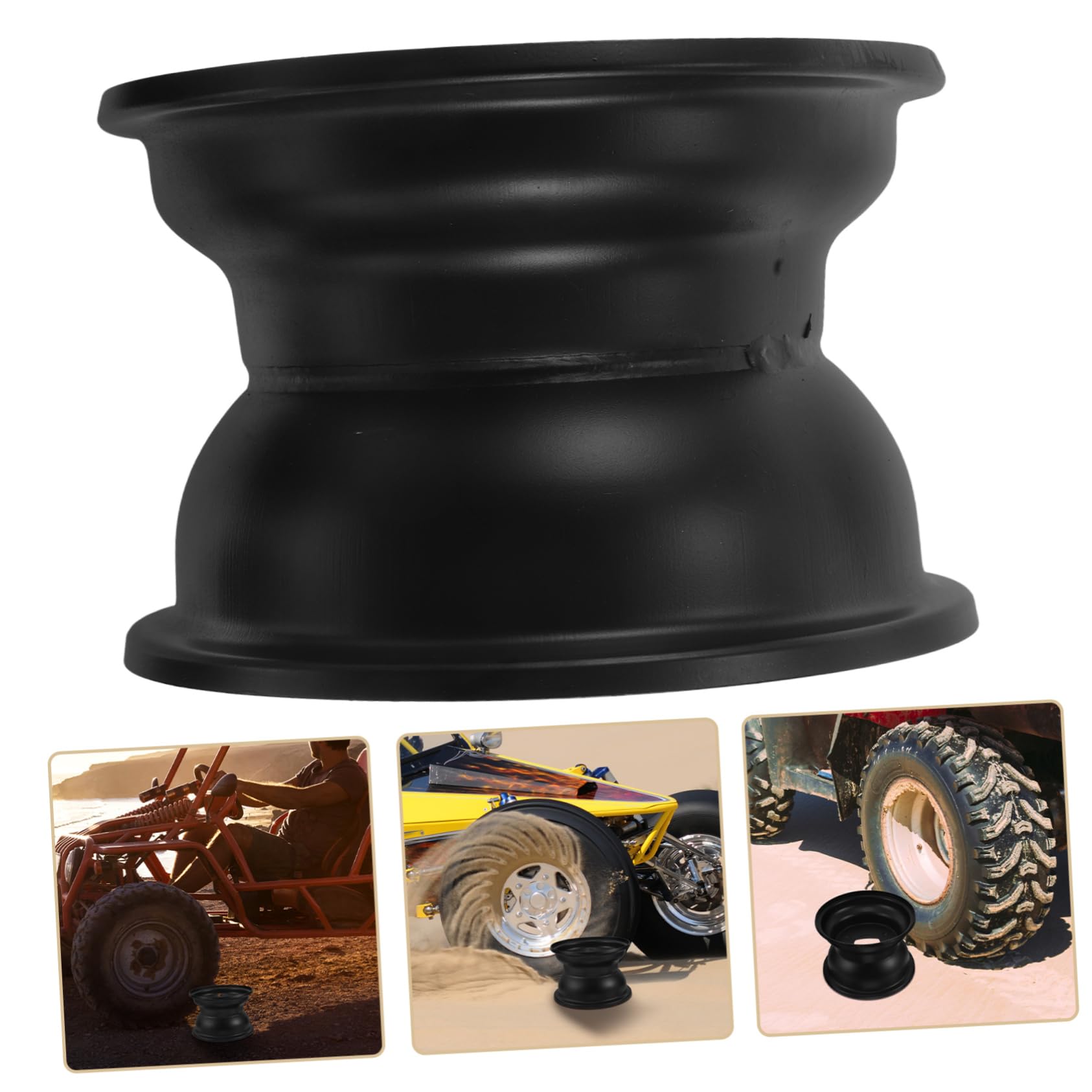 Ciieeo Cerchione Ruote Go Kart in Ferro Nero 16x8-7 Pollici Tre Fori, per Atv e Quad, Stile Elegante, Stabilità Ottimale e Facile Installazione