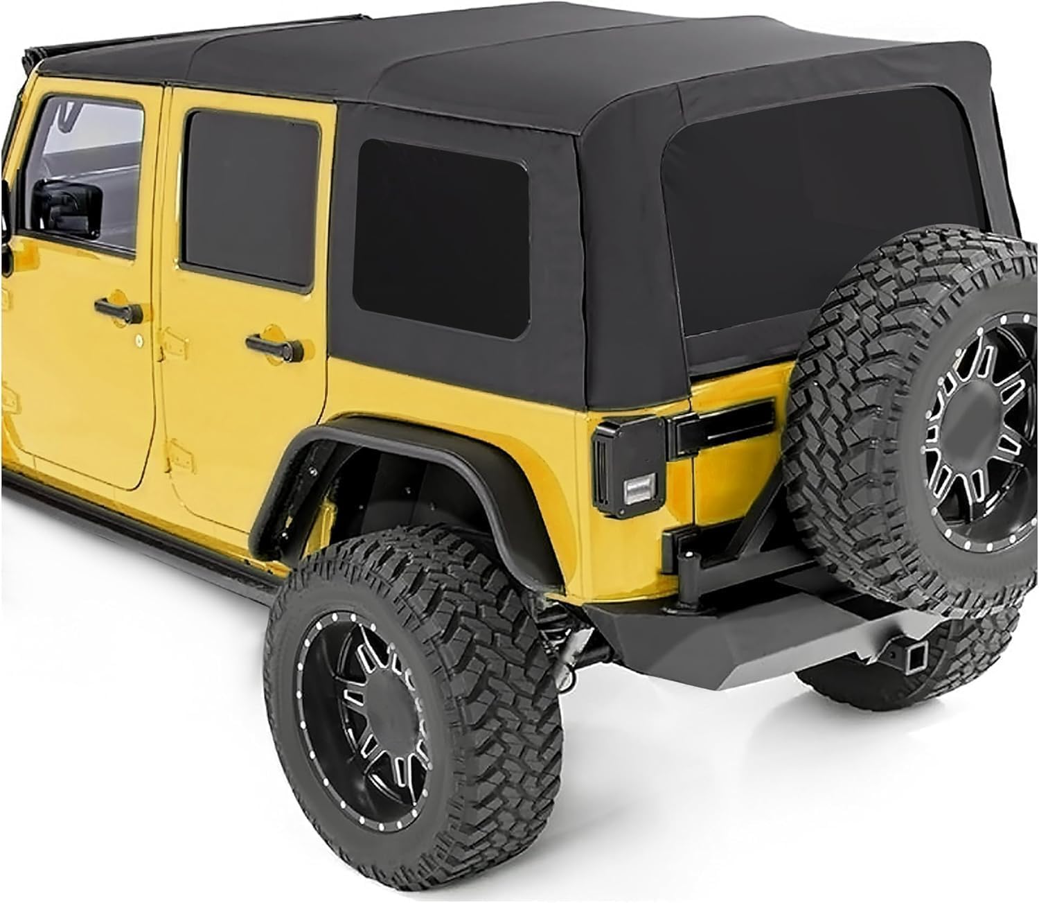 Soft Top Compatible with 2007-2009 Jeep Wrangler JK Unlimited 4 Door, Sailcloth Vinyl Black with Smoke Tinted Windows Kit