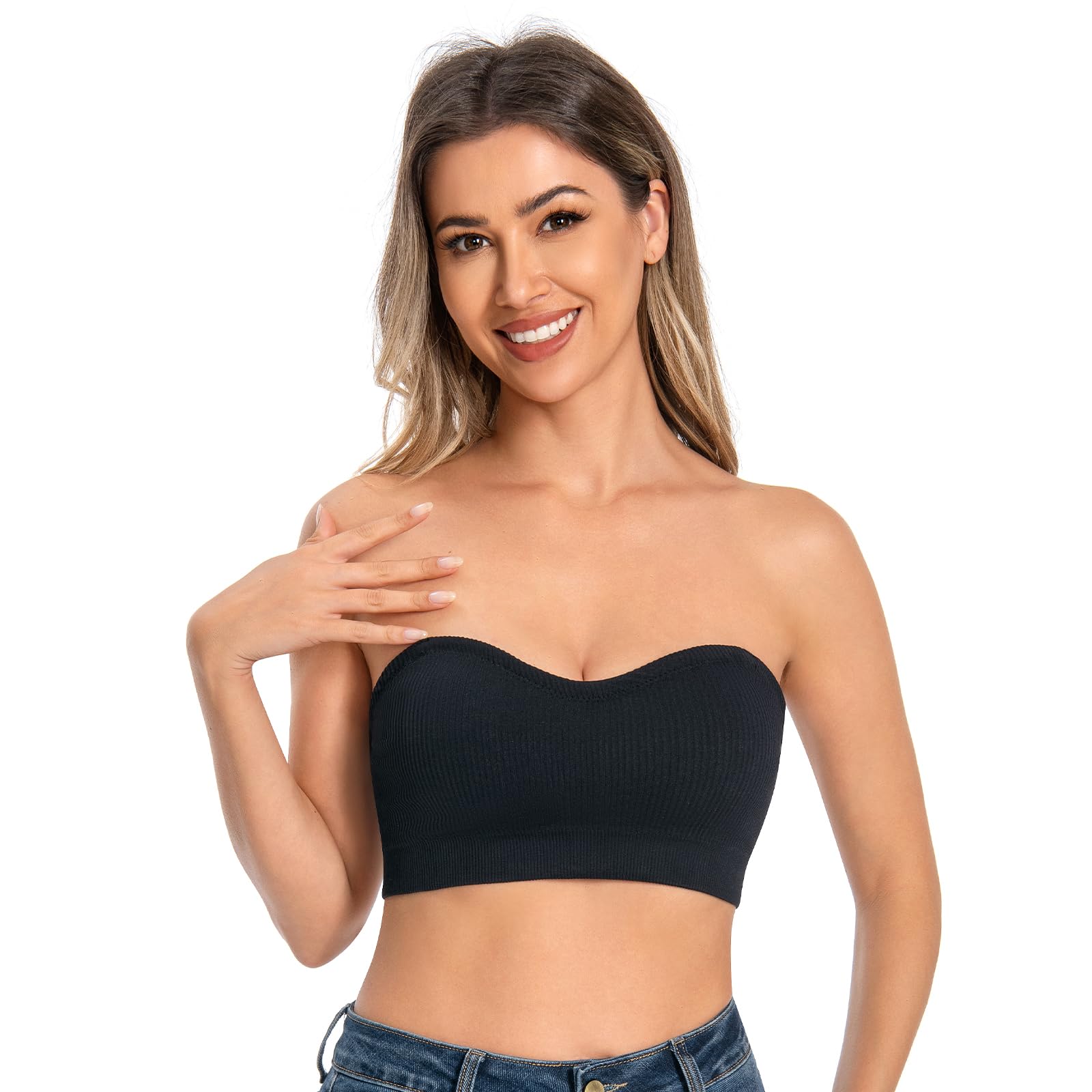 Bandeau Bra Women Padded Strapless Seamless Bra Tube Tops Invisible Bralettes with Convertible Straps