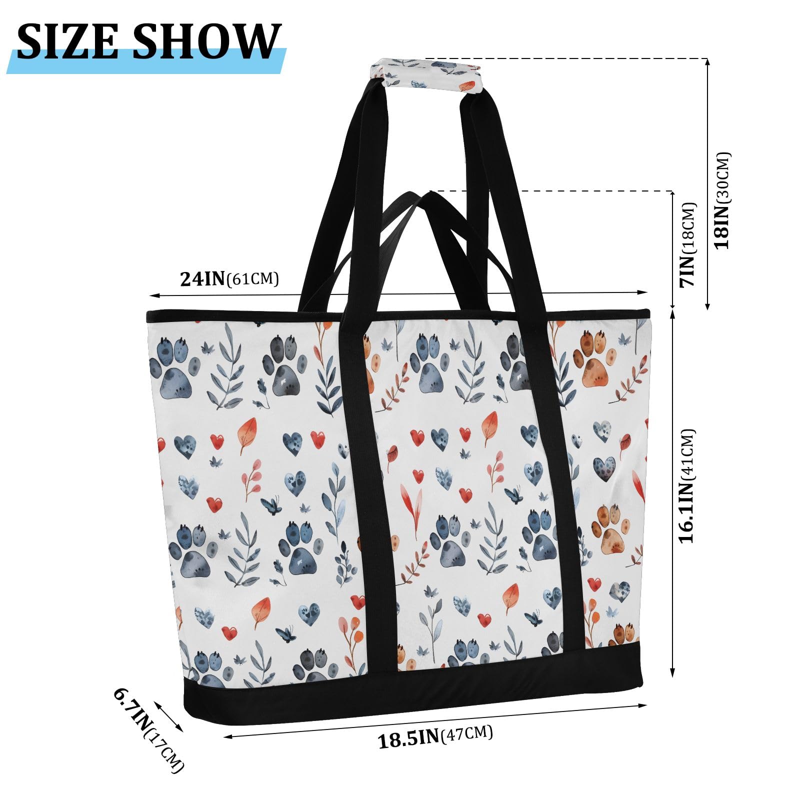 Borsa termica termica con stampa di zampe di cucciolo, borsa termica riutilizzabile, con cerniera, grande, per viaggi o campeggio