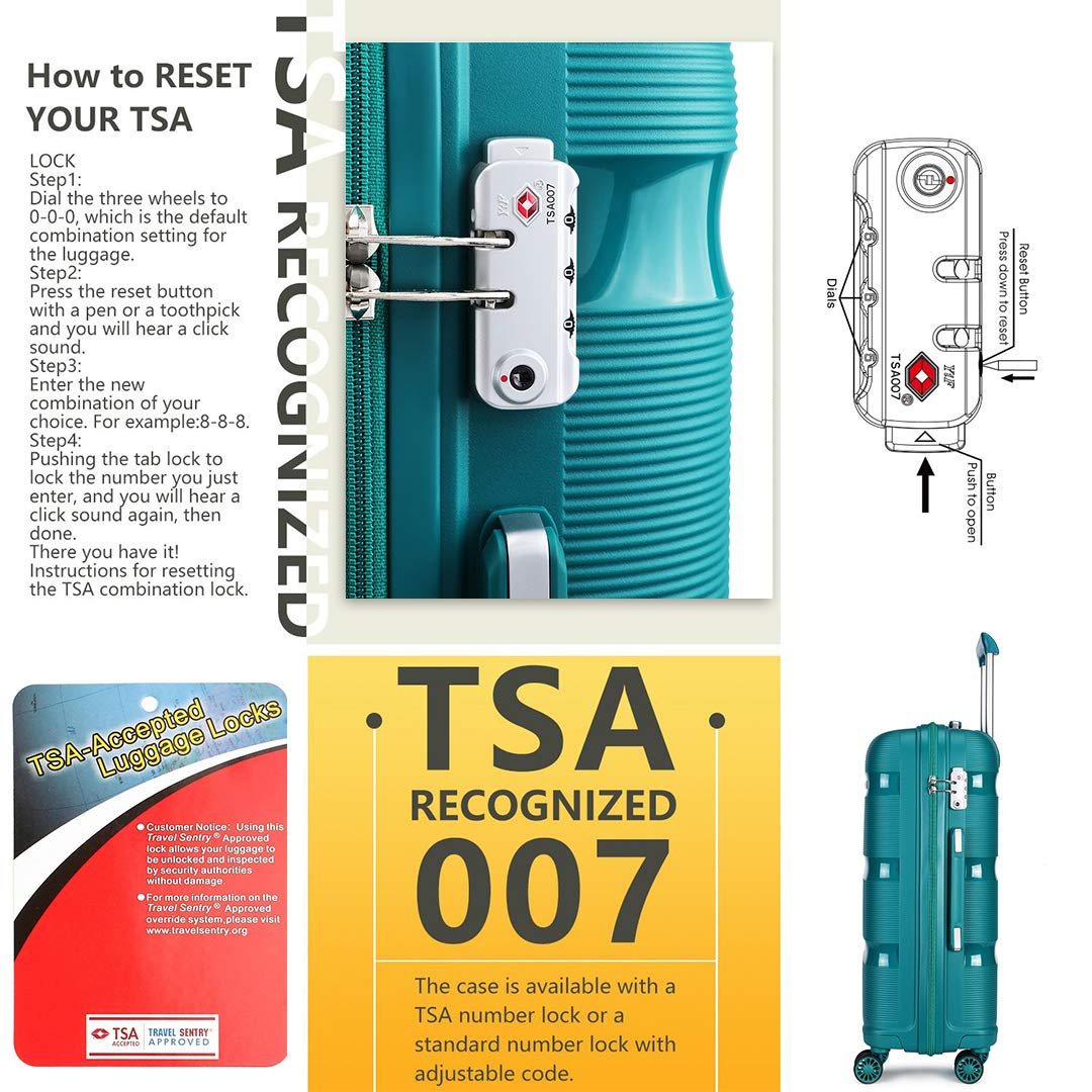 Kono Valise Trolley Grande Taille 76 cm Valise Rigide Enregistrement en Polypropylène Légere à 4 roulettes avec Serrure TSA Intégré 100L (Turquoise)