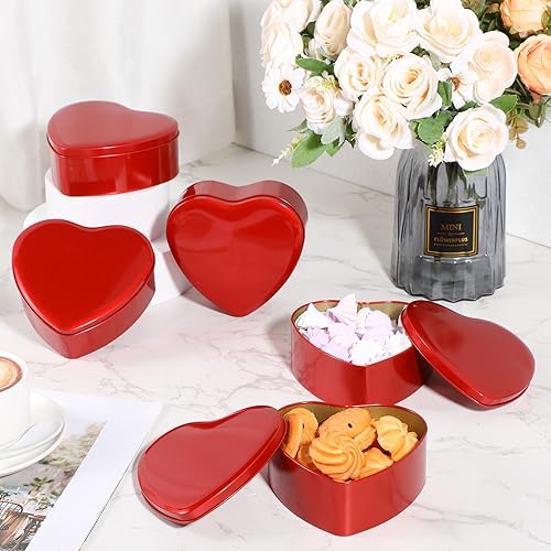 Miniatura 7 de Blulu Latas de metal en forma de corazón rojo con tapas, cajas de dulces para el día de San Valentín, galletas, frasco, caja de lata vacía, cajas de