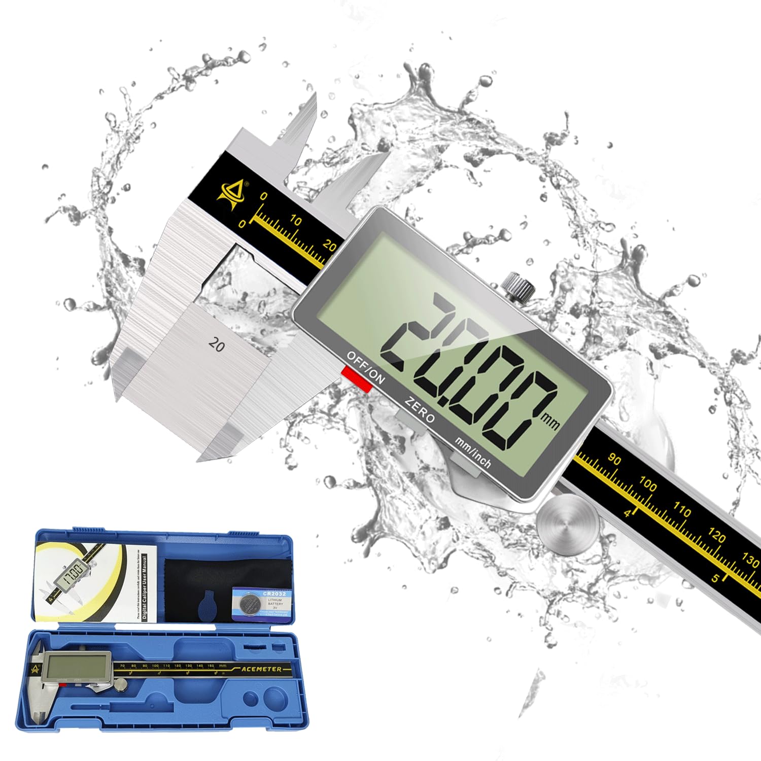 Calibro Digitale,Calibri in Acciaio Inox da 150mm con Display LCD e Batteria di Backup,Auto-Off,Calibro Elettronico Digitale Professionale per Misurzione Esterne,Interne,di Profondità e Passo