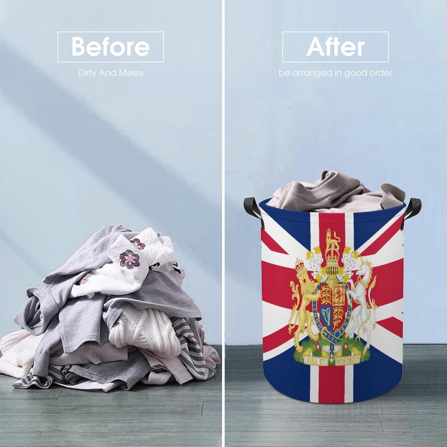 United Kingdom Coat of Arms UK Flag Novelty Collapsible Laundry Baskets Waterproof Clothes Hamper Storage Bins with Handles 13.8"x13.8"x17.3" 17.3"x17.3"x17.3"