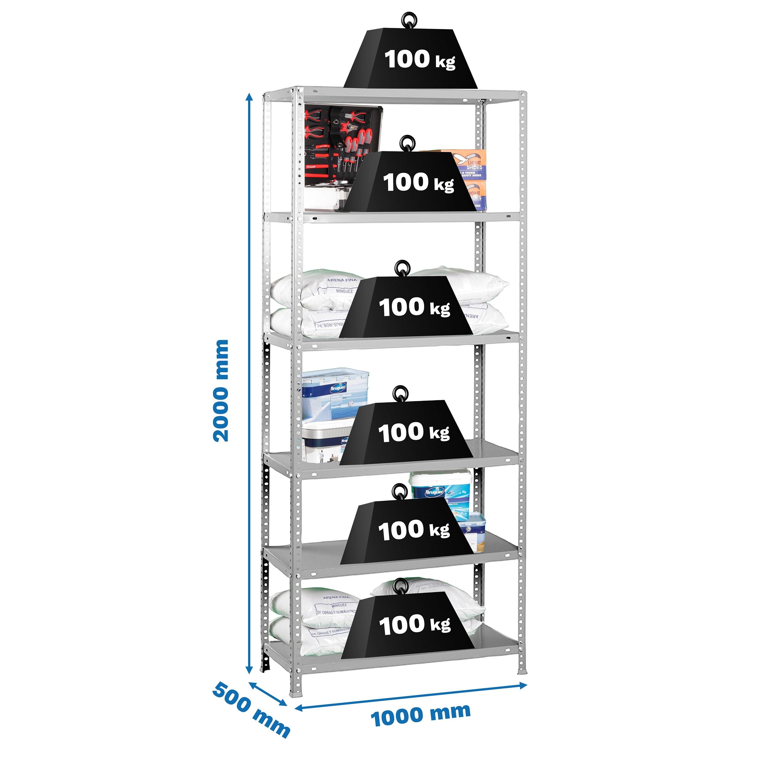 Simon Rack Étagère Métallique 2000x1000x500 mm, 6 Niveaux, Tablettes en Acier, 100 kg par Niveau, Gris – Comfort