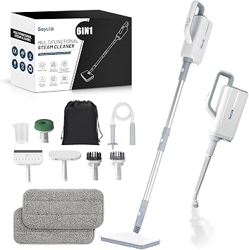 Seyola Steam Mop for Floor Cleaning, Steam Cleaner for Home with Handheld 6-in-1 Multi-function Attachments for Hardwood Floors, Clothes, Windows, Tiles Grout, Furniture Cleaning off-white