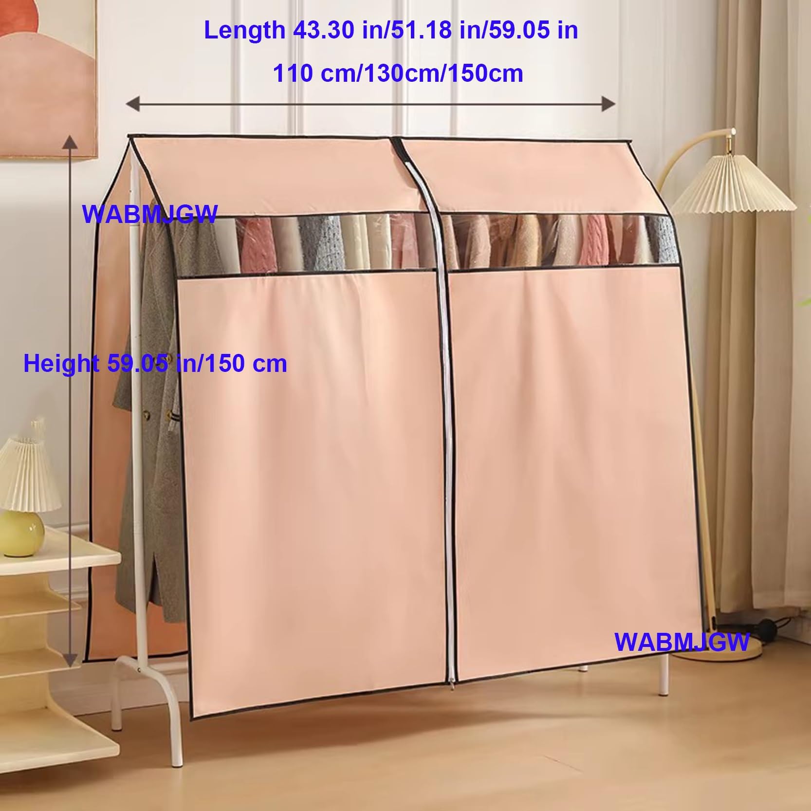 Kleiderhülle mit Reißverschluss und transparentem Fenster, staubdichter und atmungsaktiver Schutz für Anzüge, Mäntel, Kleider und Jacken, Länge 60-150 cm, Höhe 120 cm/150 cm