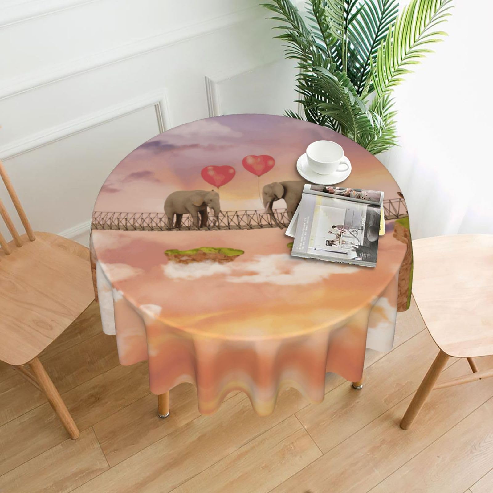 Zcmkjlg elephant on a bridge Print Quick Ship Round Tablecloth 60in Polyester Washable Cover for Dining Room