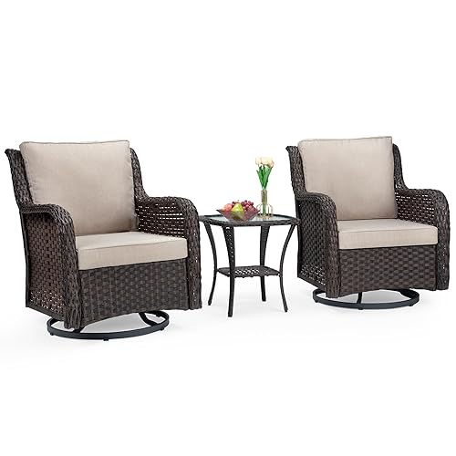 3 PCS Patio Bistro Set, Outdoor Rattan Rocking Chairs with