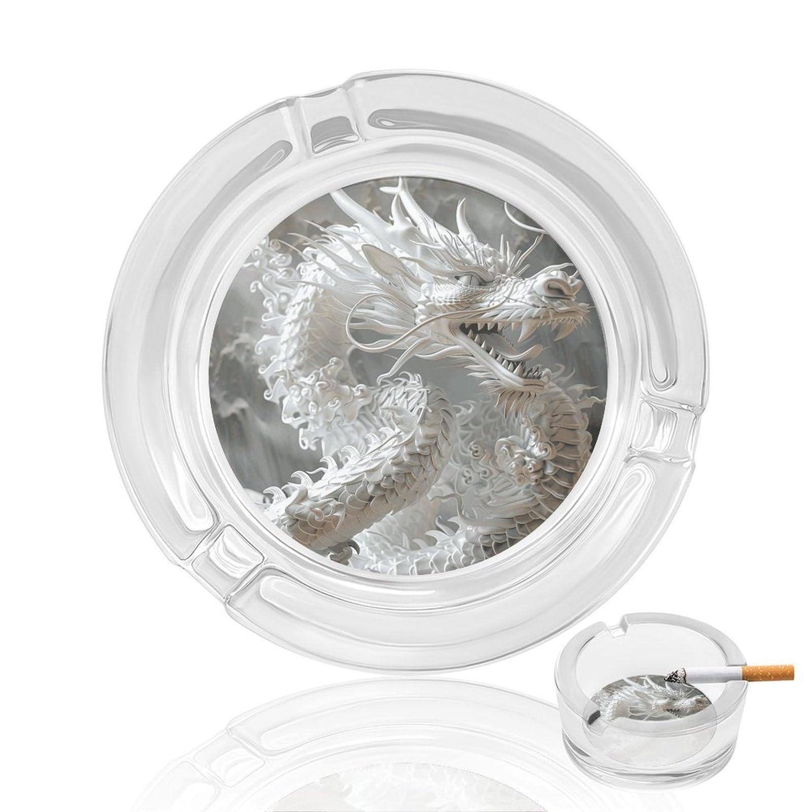 White Dragon Style Ashtray Cigar Cigarette Rest Glass Outdoor Cigar Ashtrays with 3 Grooves Travel Cigar Ashtrays Fancy Cute Cool Ash Tray for Smokers Tabletop