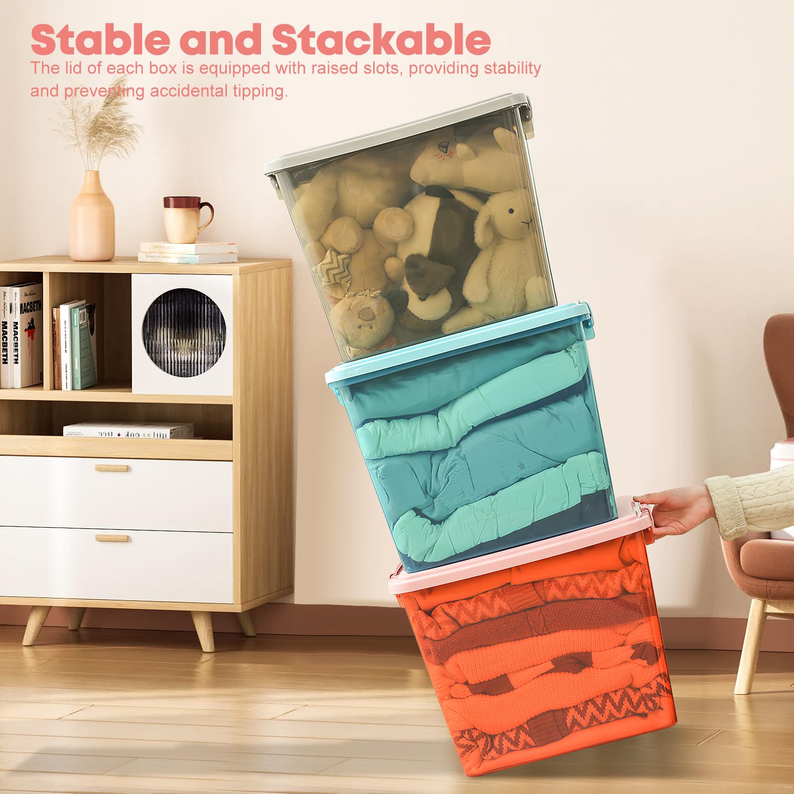 3er-Set Aufbewahrungsboxen 40L – Schwarz, Stapelbar, Mit Deckel & Clip, Ideal Für Garage, Keller & Regale