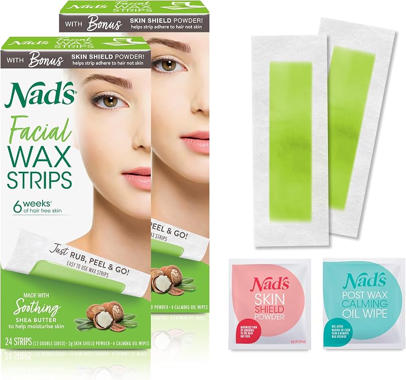 Nad's Facial Wax Strips, Fragrance free, 48 Count (Pack of 2)