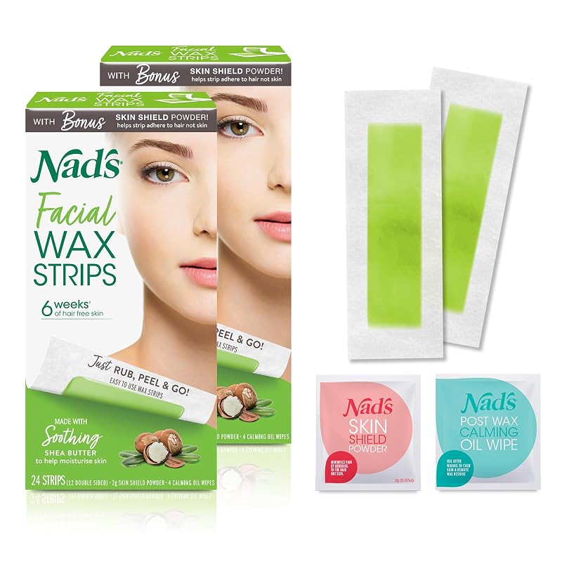 Nad's Tiras de Cera Facial para Depilação, com Manteiga de Karité e Vitamina E, 48 unidades