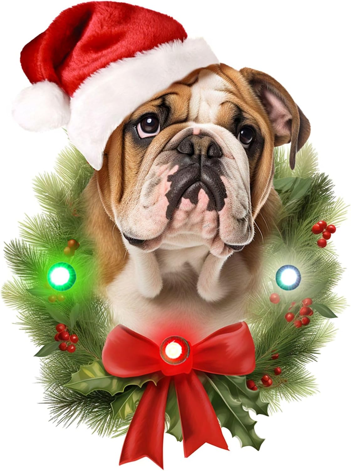Spoontiques Bulldog Ornament - Christmas Light Up Ornaments - Wooden Decorations with LED Lights - Batteries Included - 4"x5" with Hanging Rope