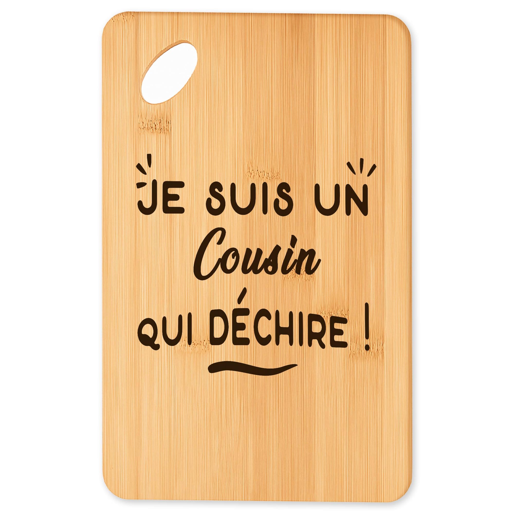 Planche à découper Cousin Qui Dechire, plateau apéro en bambou de cuisine