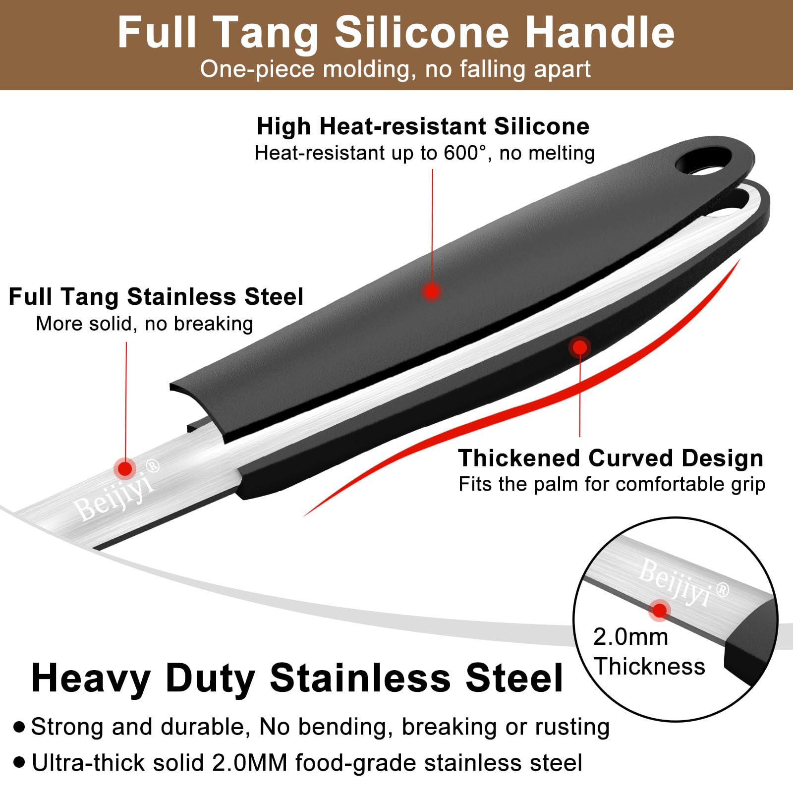 Beijiyi Stainless Steel Grill Spatula for Outdoor Grill, Heavy Duty Metal BBQ Spatula Set with Serrated, Silicone Handle, Solid and Slotted Turner, Grill Tools Burger Spatula for Grilling Cooking