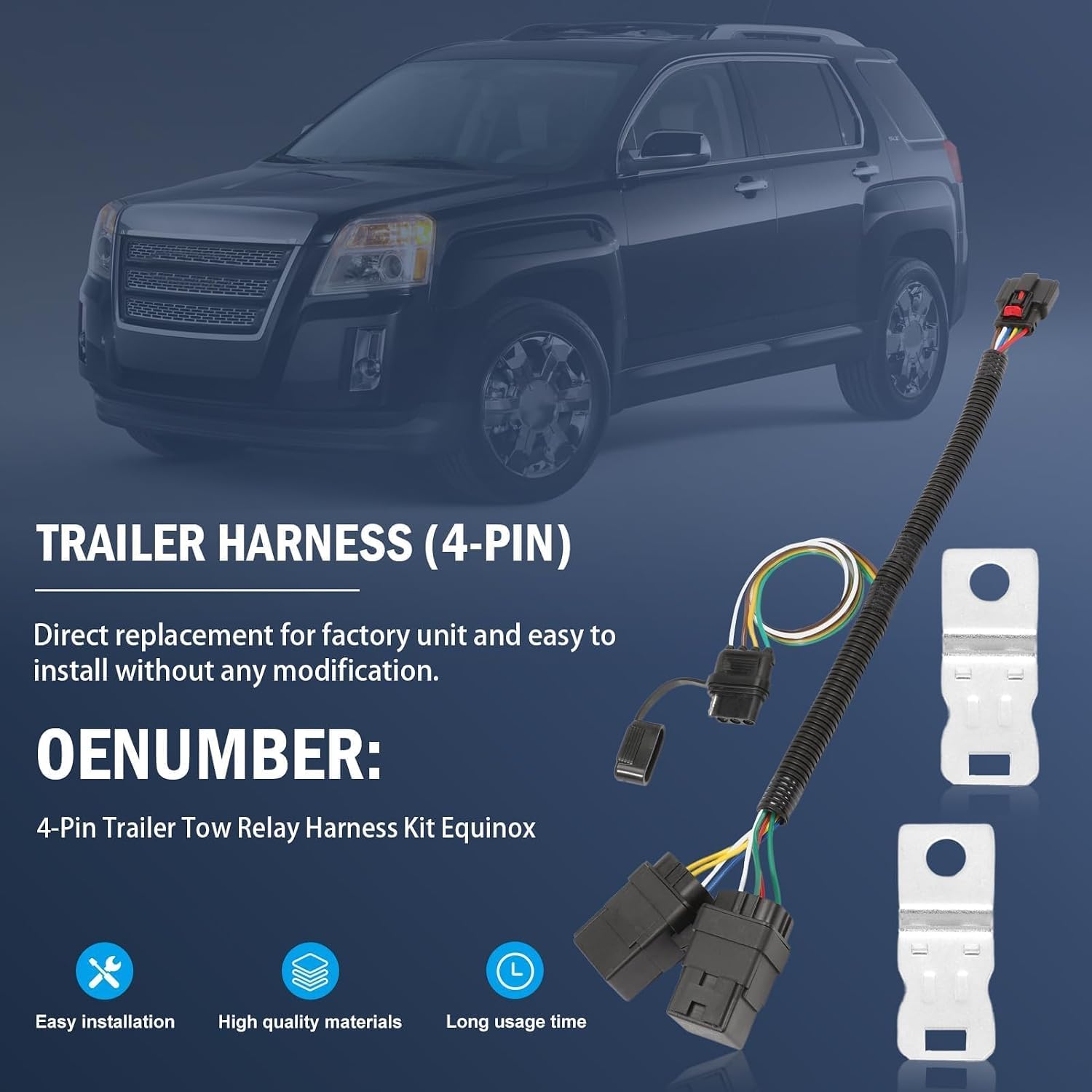 4-Pin Trailer Wiring Harness Kit fits Equinox 2018-2024, Terrain 2018-2024 Replace 56429 Connector Relay