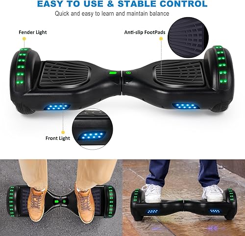 Miniatura 5 de FLYING-ANT Hoverboard, aeropatinetas autoequilibrantes de 6.5 pulgadas con Bluetooth y luces LED intermitentes, hover board para niños y adolescentes