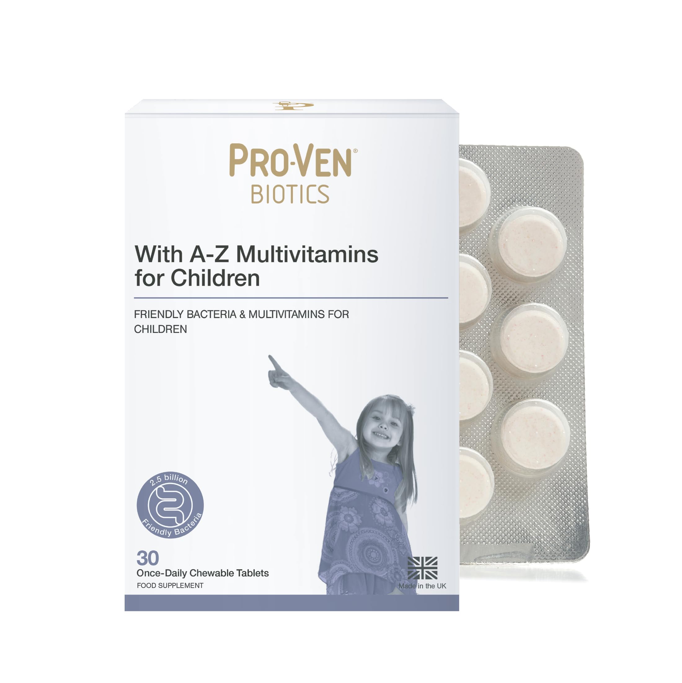 Pro-Ven Kids 4-16 A-Z Multivitamins 2.5 Billion CFU, Blackcurrant, 30 Tabs