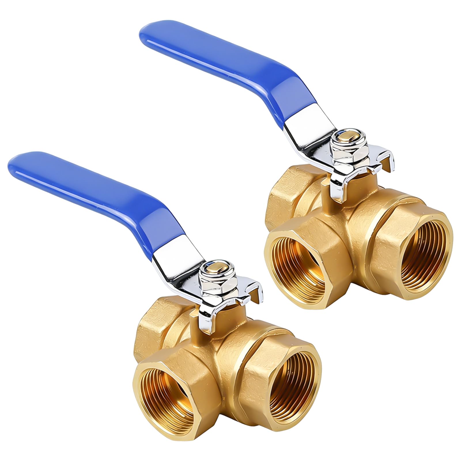 2 Stück T-Port Messing, 3-Wege-Kugelhahn, Messing-Dreiwege-Kugelhahn, Drei-Wege-Typ Ventil für Rohrleitungen und Wasseranwendungen, DN20 (3/4"), Innengewinde, Messing
