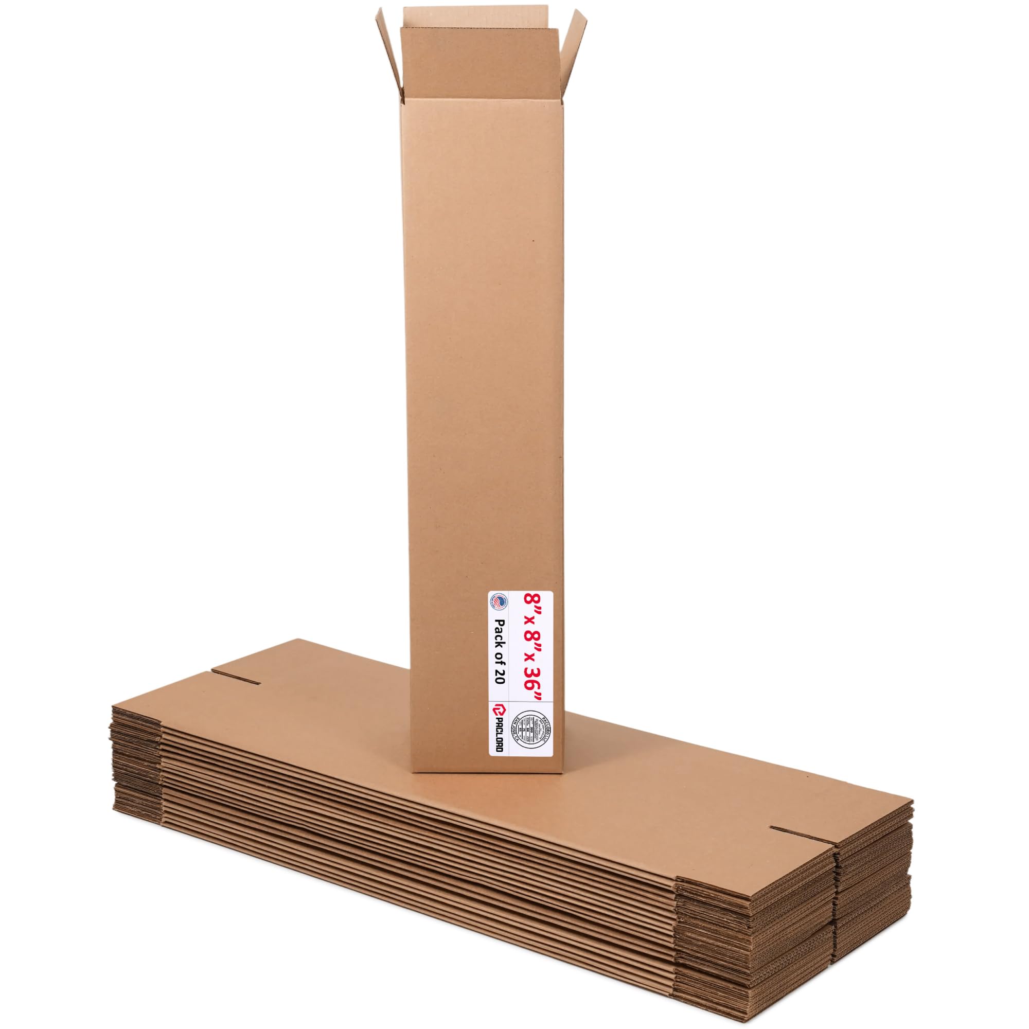 Tall Cardboard Boxes 8"L x 8"W x 36"H (Pack of 20) - USA-Made Packing Boxes for Moving, Shipping, or Storage - USPS, UPS, FedEx Approved - Professional Packing Supplies for Moving | USA-Made Packing Boxes for Moving, Shipping, or Storage - USPS, UPS, FedEx Approved - Professional Packing Supplies