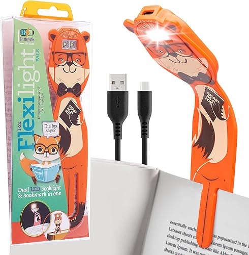 Regalos para lectores y escritores Luz de lectura con clip Marcador Fox 2 en 1 Luz para niños para leer en la cama, luces lindas recargables de