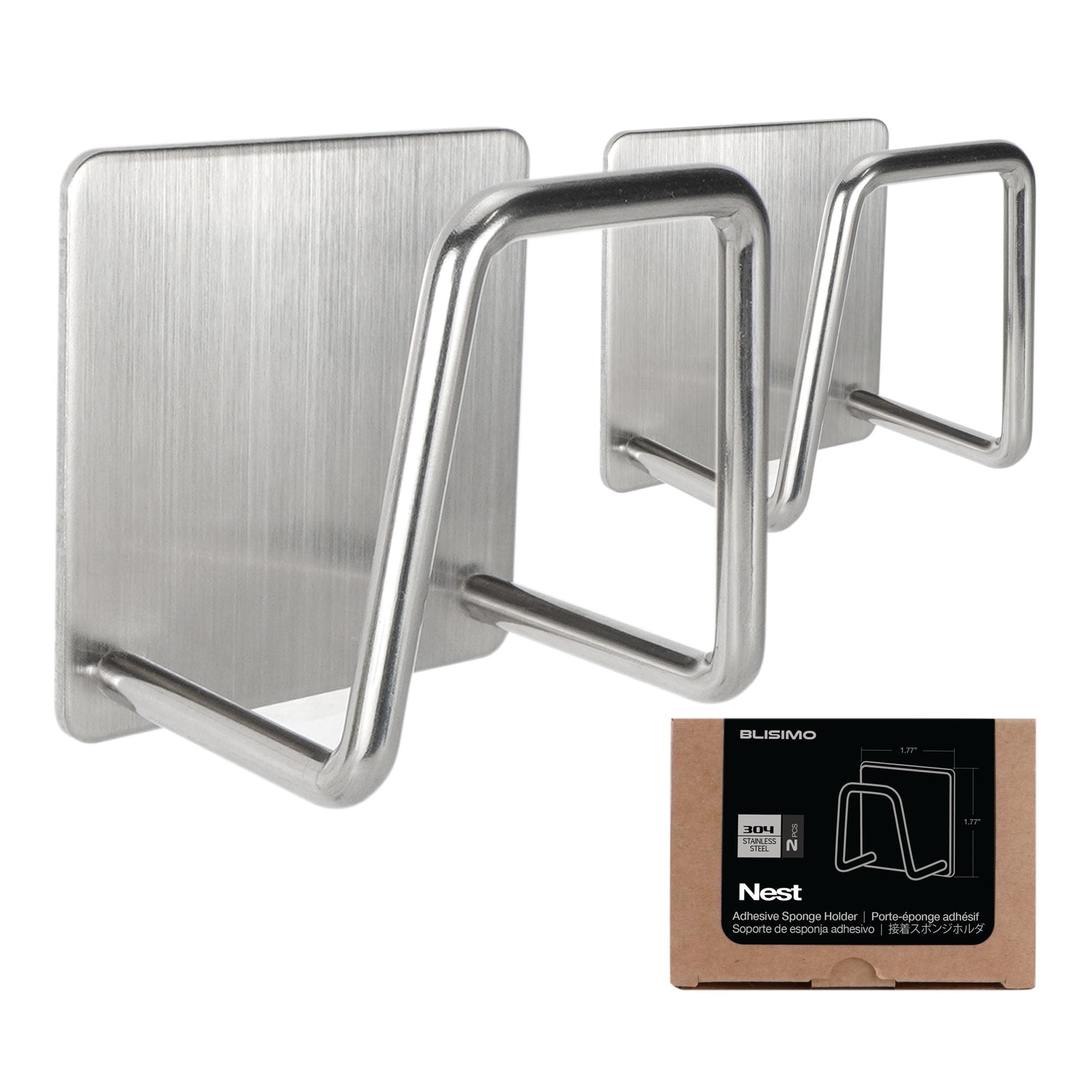 Adhesive Sponge Holder Sink Caddy for Kitchen Accessories - SUS304 Stainless Steel Rust Proof Waterproof Quick Drying 2-Pack