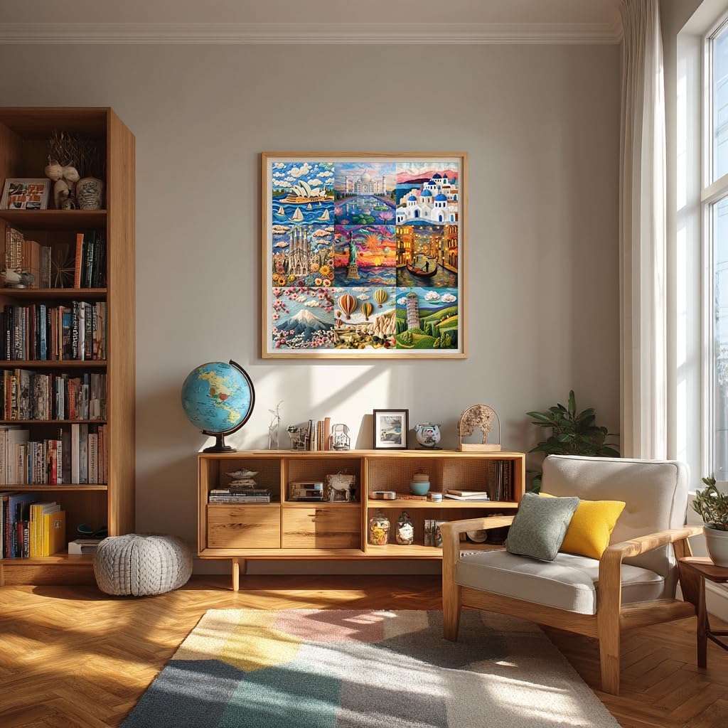 Bgraamiens 1000 Piece Jigsaw Puzzles for Adults – World Travel Landmarks Puzzle – Felt Style Cultural Icons from Around The Globe – Premium Relaxing Gift with Global Architecture