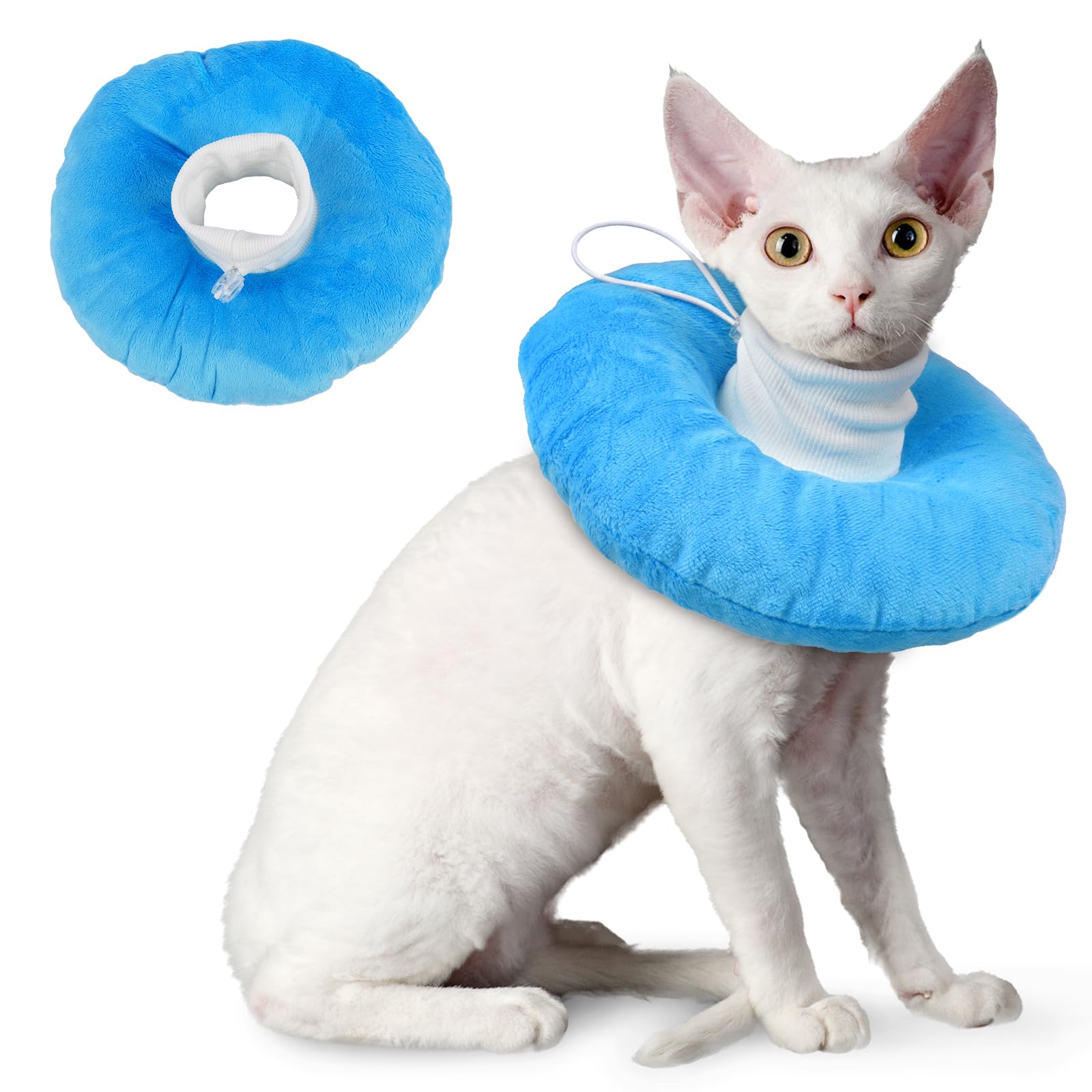 Hjumarayan Cat Cones to Stop Licking, Cat Recovery Collar, Soft Donut Collar, Adjustable Kitten Doughnut Collars, Elizabethan Collars for Cats, Blue S