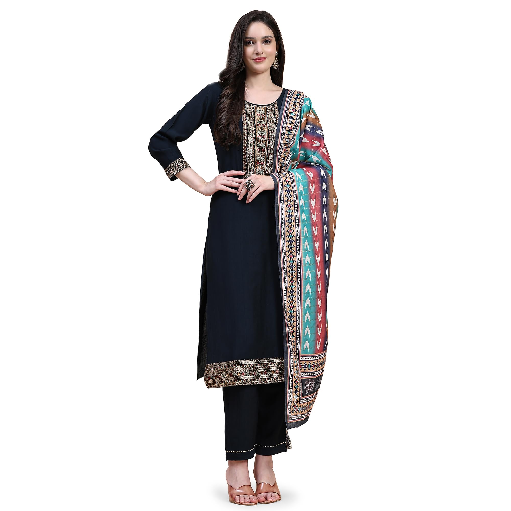 TRENDMALLSWomen's Cotton Kurta Pant Suit Set Blue