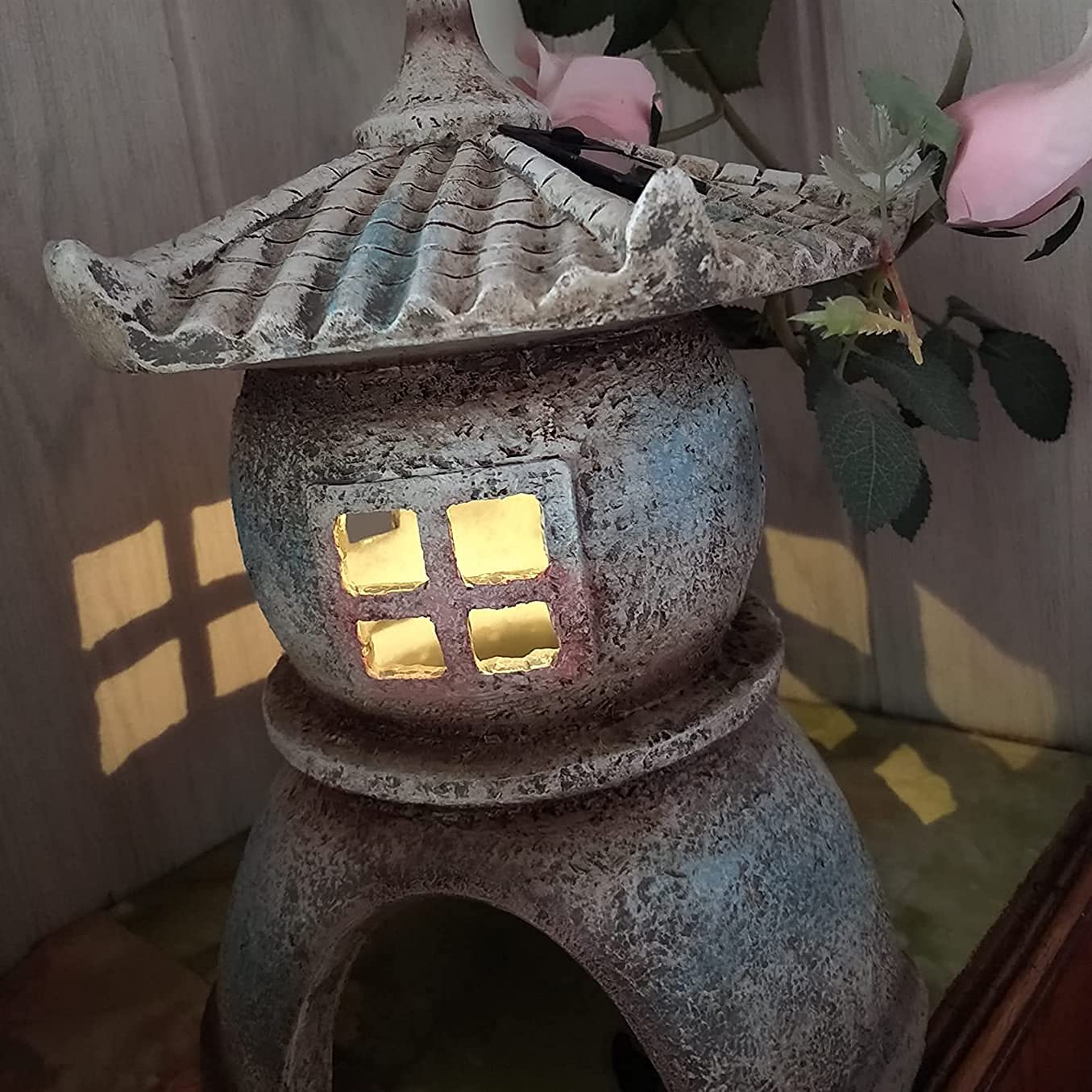 11,02" H Pagoda zasilana energią słoneczną statuetka lampa ogrodowa, wodoodporna rzeźba ogrodowa