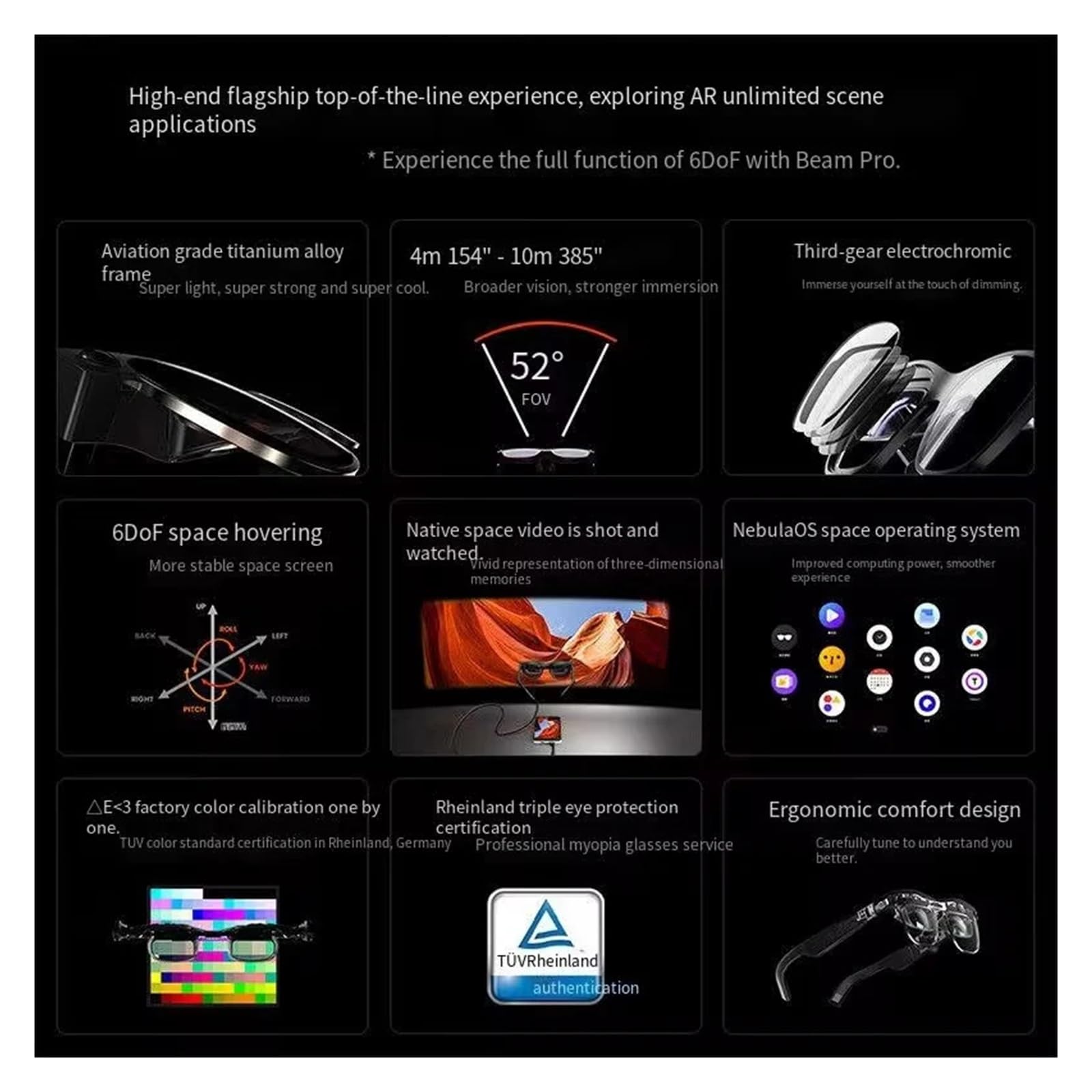 Gafas AR Inteligentes 6DoF Espacio Flotante Haz electrocrómico de 3 velocidades Pro Traje Espacial 128G Gafas sin VR