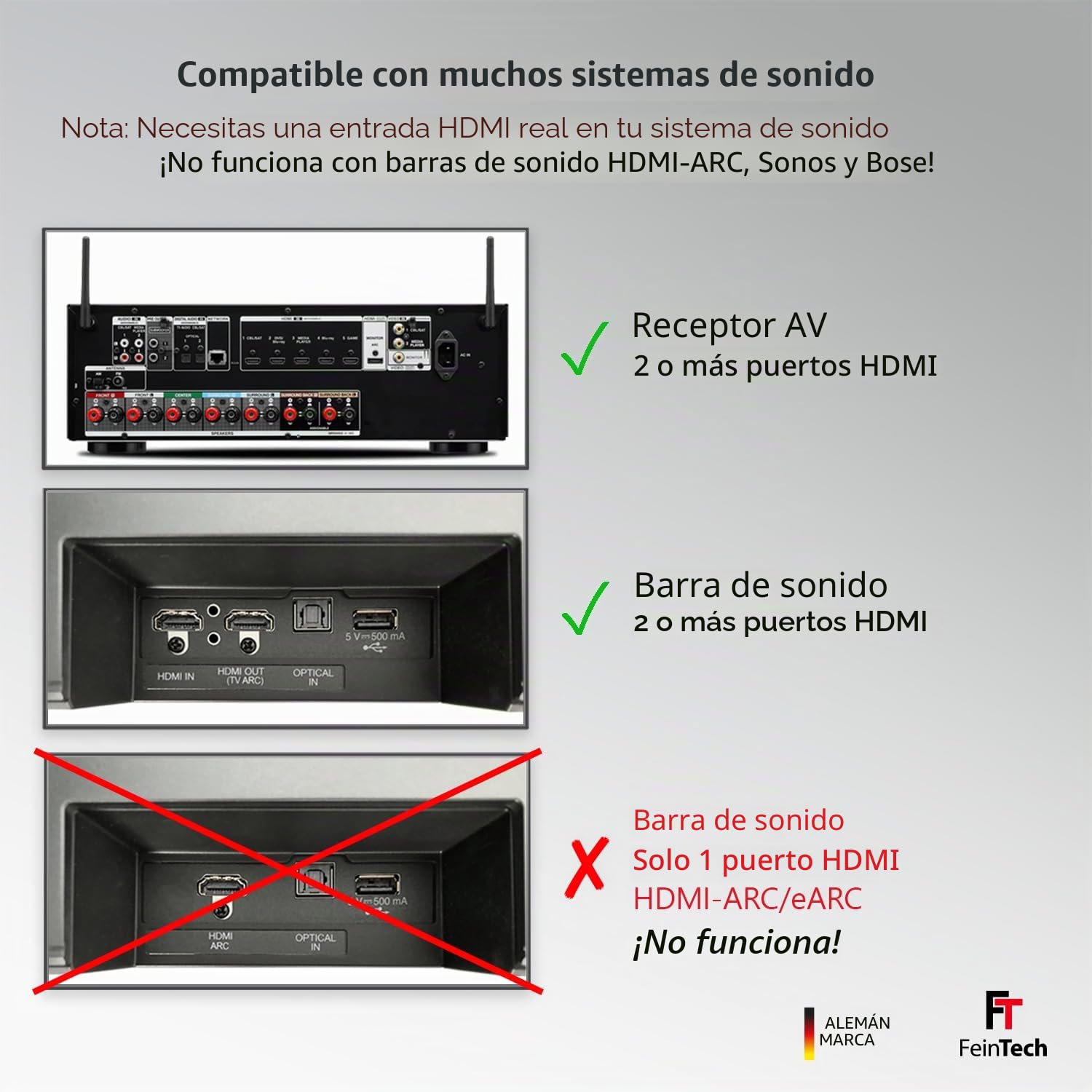 FeinTech AX110 HDMI 2.1 eARC Audio Extractor Convertidor para TV con HDMI-eARC