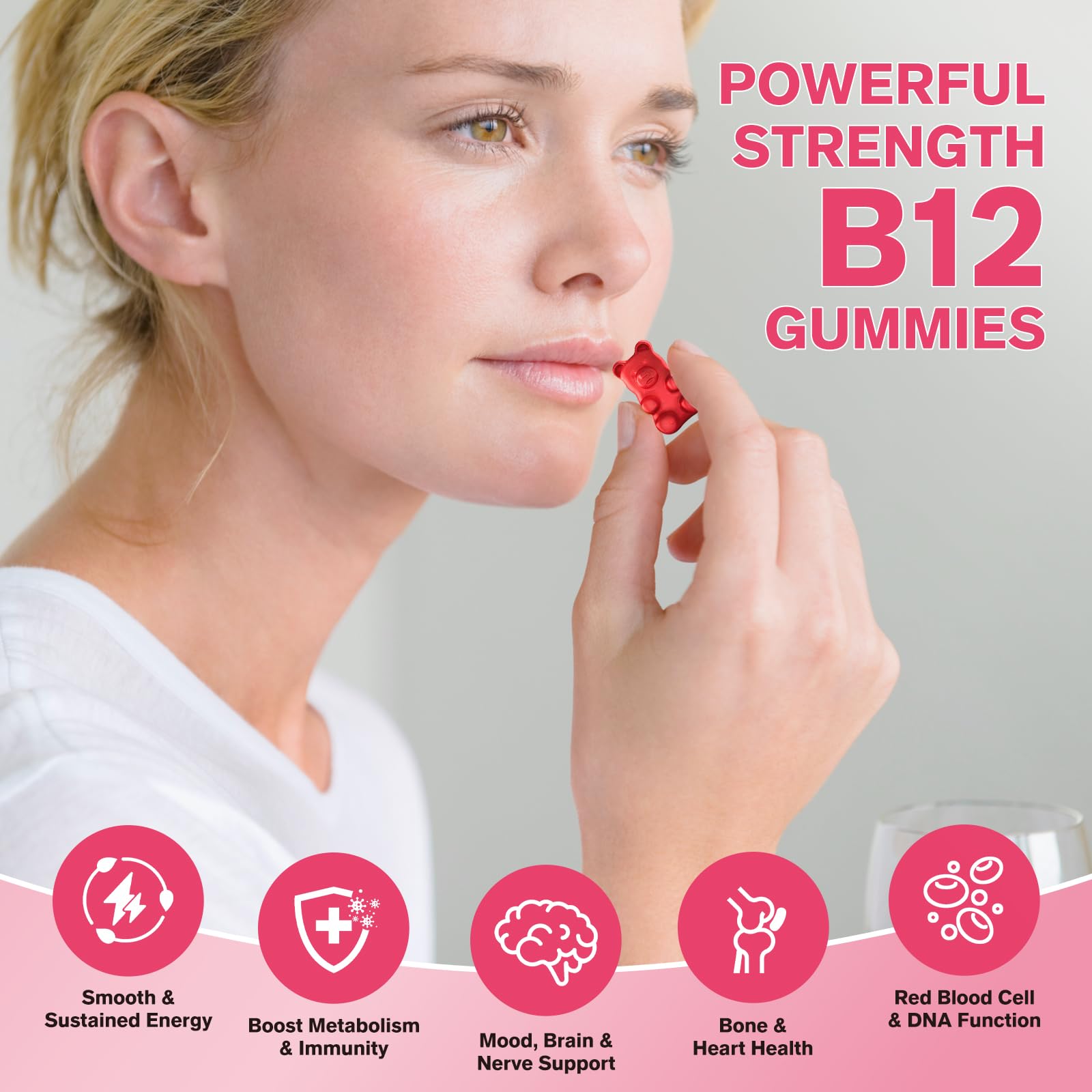 Vitamin B12 Gummies for Women & Men, 5000mcg Methyl B12 Gummies with Vitamin B6, D3, Iron, Folate for Adults, Supports Energy & Metabolism Boost, Mood, Immune & Nervous System, Sugar Free Strawberry — Amazon image 3