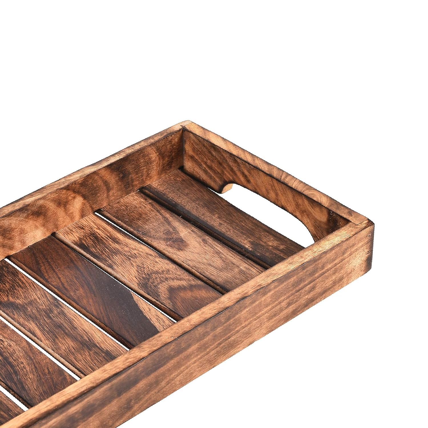 Craft Expertise Mango Wood Serving Tray – Rectangular Wooden Tray for Coffee, Tea, Drinks & Snacks – Rustic Kitchen & Dining Organizer for Living Room, Restaurant (11.5 x 7 x 1.5 Inches) 3
