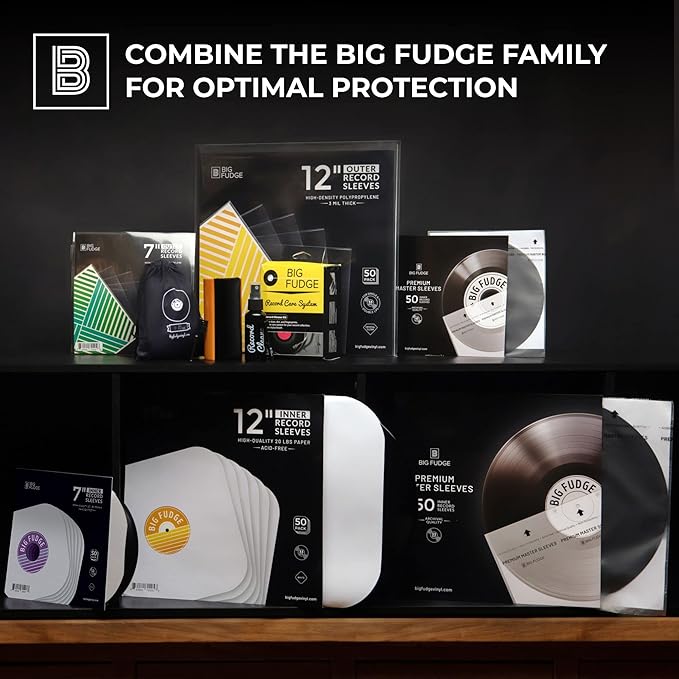 BIG FUDGE Premium Master Vinyl Record Sleeves - 7 inch x 50pcs - Archival Anti-Static Rice Paper Inner Sleeves - Clear 3 Layer LP Covers - Protective Plastic Cover for Records