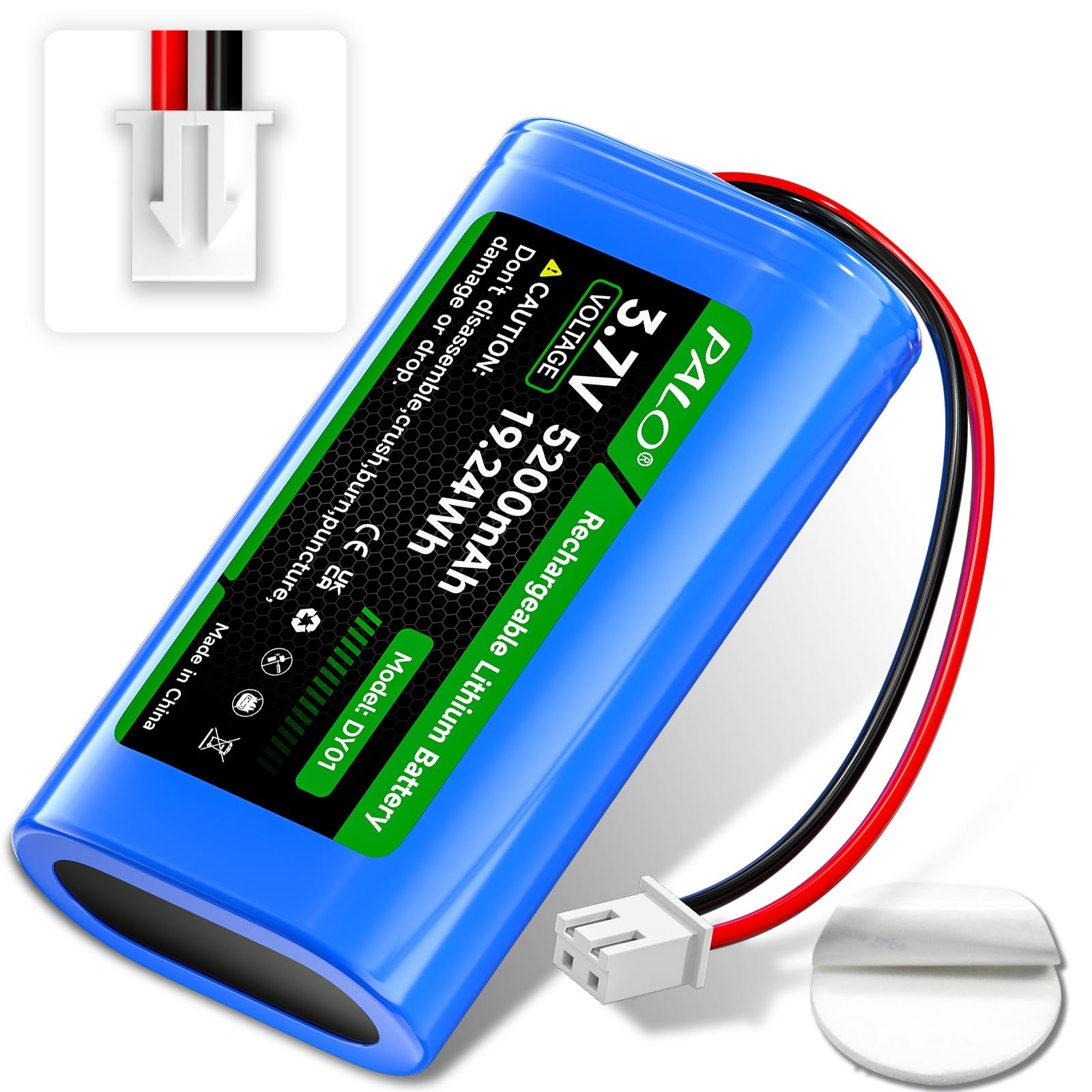3.7V 5200mAh Batterie réutilisable, Piles Lithium connecteur XH2.54/2P pour RC Toy Car, Caméra sans Fil Solaire, Haut-Parleur sans Fil, lumière à LED extérieure, Lampe Murale