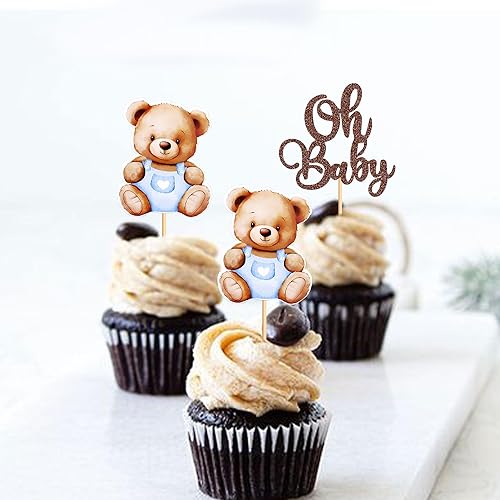 Miniatura 6 de Ercadio Paquete de 24 adornos para cupcakes Bear Oh Baby Bear Oh Baby para cupcakes de oso azul para decoración de pasteles con temática de oso para