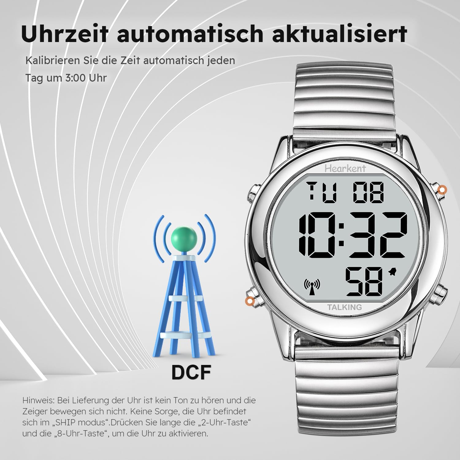 Hearkent Herren Sprechende Uhr Deutsch Ankündigung,Senioren Armbanduhr-2117 | Sehbehinderte Uhren Blindenuhr,Große Digitale Funkuhr,Durchdachte Geschenke