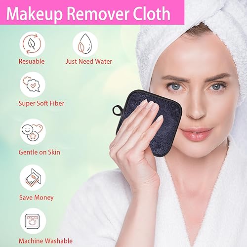 Miniatura 3 de Paños removedores de maquillaje para cara, ojos, labios  Paño de limpieza facial reutilizable de microfibra, almohadillas removedoras de maquillaje