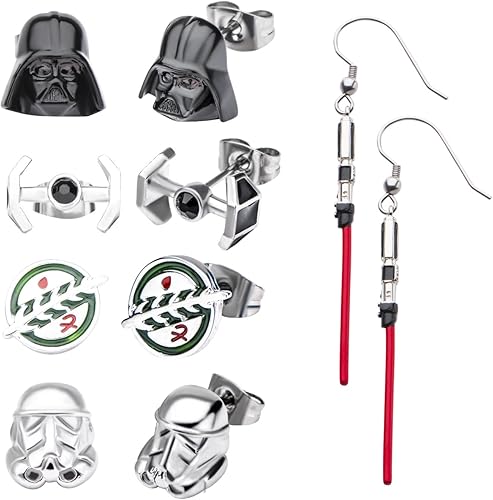 Star Wars Jewelry - Juego de aretes colgantes de acero inoxidable unisex para adultos, plata, talla única (SALES1SWMD), Talla única, Acero inoxidable