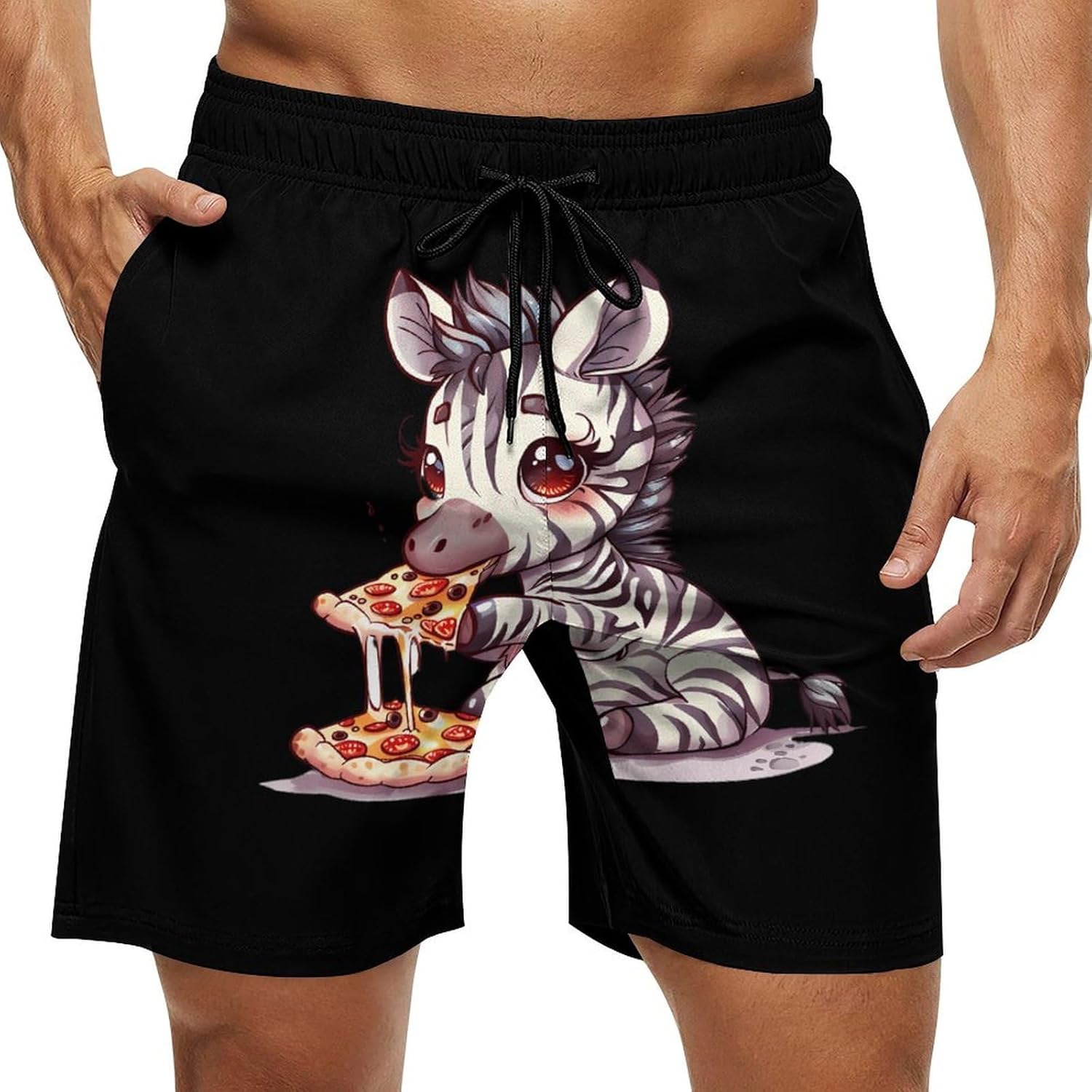 Zebra Love Pizza Casual Men's Swim Trunks Novelty Summer Beach Shorts Swimwear with Pocket