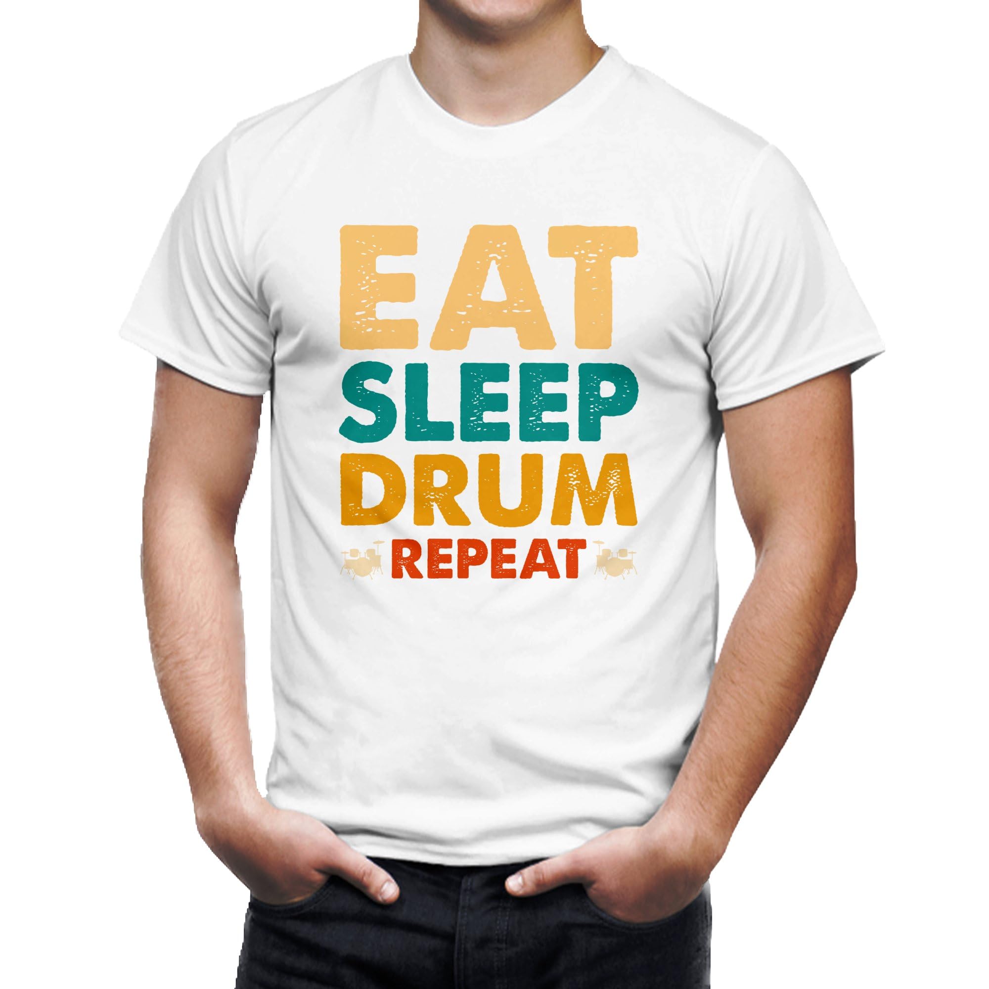 Seek Buy LoveEat Sleep Drum Repeat T-Shirt, Musician Drummer Tee, Unisex Drumming Shirt, Casual Music Lover Top, Band Practice Apparel