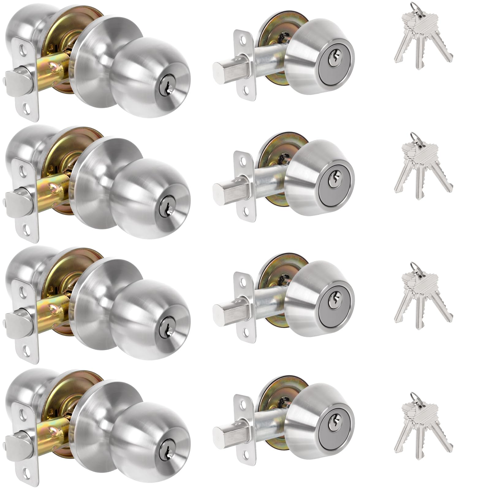 Keyed Door Lock Set - Satin Nickel Front Door Lock -8