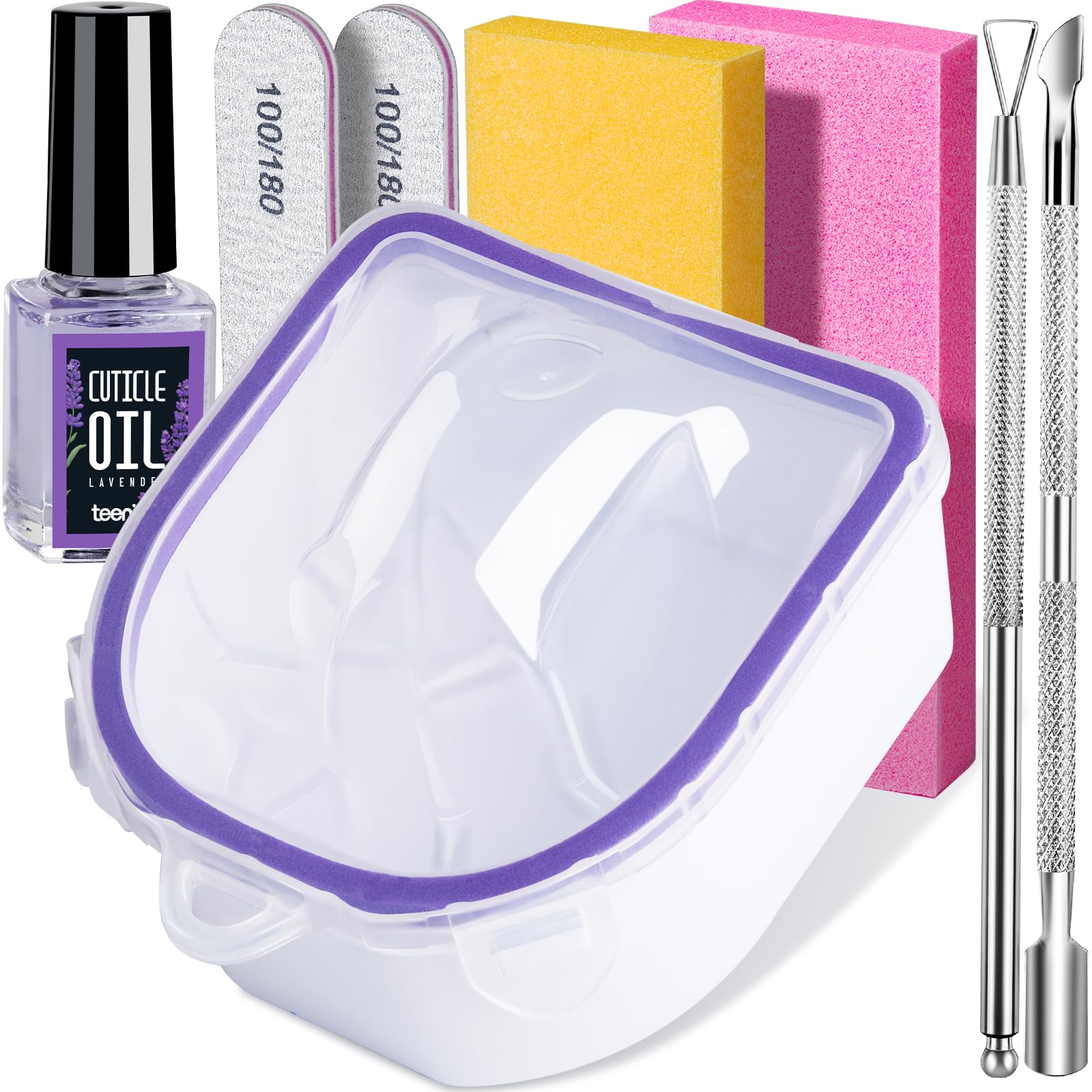 Teenitor Soak Off Bowl Nail Soaking Bowl Acetone Proof, Soak Off Gel Polish Remover Bowl, Dip Powder Remover Tools Cuticle Pusher Peeler Cuticle Oil Nail File Buffer Manicure Bowl