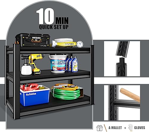 Miniatura 5 de Estantería de garaje de 3 niveles de 40 pulgadas de ancho, estantes de almacenamiento de garaje de 1500 libras, estantes de metal y estantes de