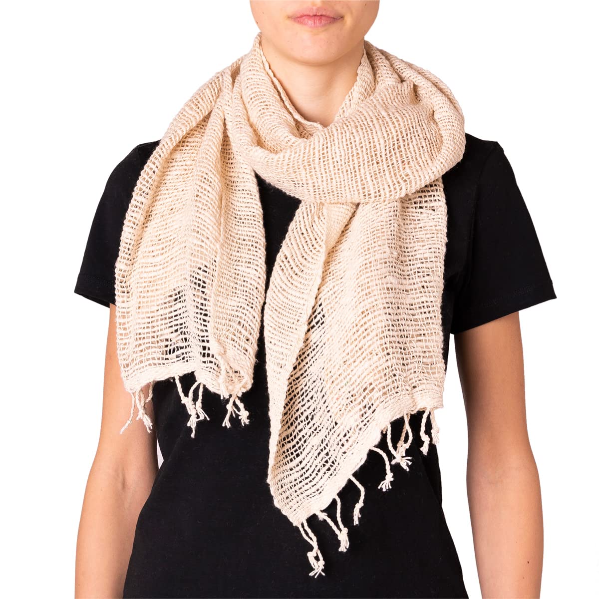 PANASIAM scarf cotton woven, cream, 165x50cm